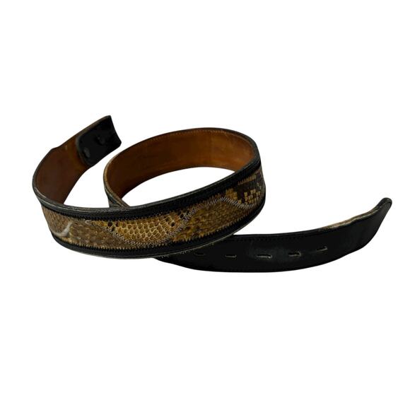 Vtg Nocona Anaconda Snake Leather Belt 32 Mens Black Tan Buckle Western Cowboy - Picture 1 of 10